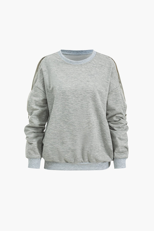 Günlük Kullanıma Uygun Fermarlı Omuz Zip Detay Sweatshirt