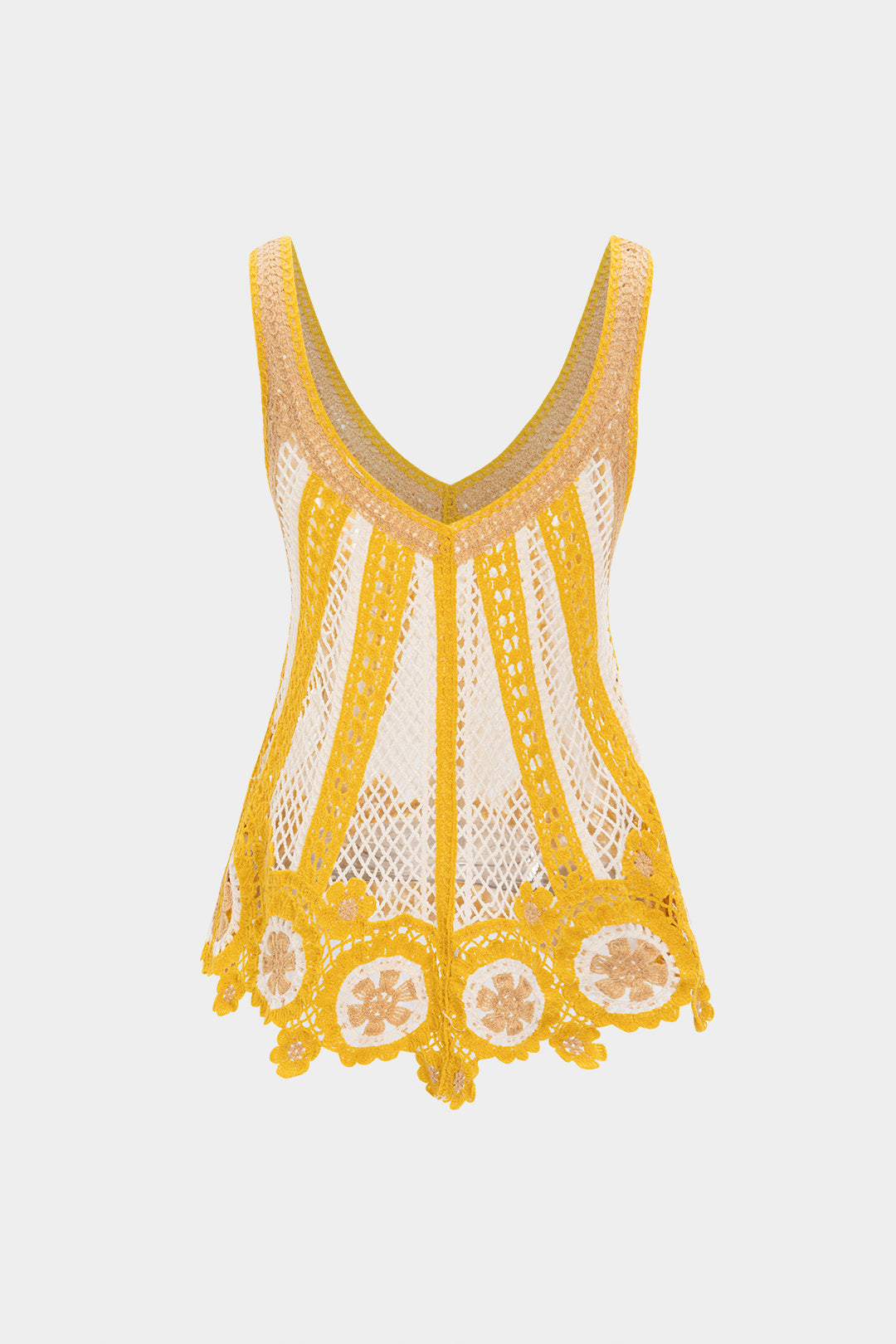 Örgü V Yaka Dantel Boşluklu Tank Top