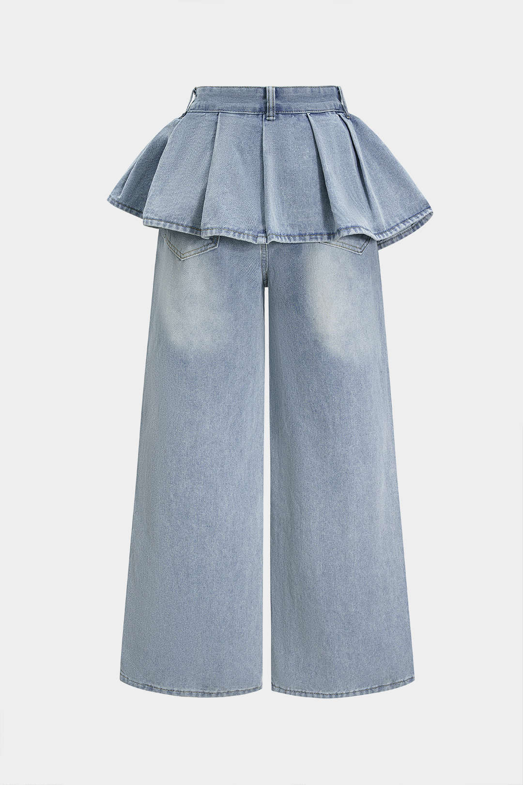 Koyu Lacivertli Denim Fırfır Cepli Düğmeli Pantolon