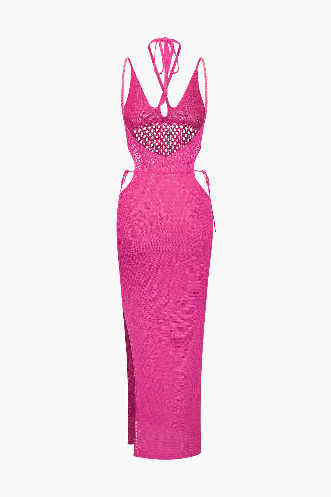 Kenar Kesimi Açık Örgü Sırt Dekolteli Halter Maxi Elbise