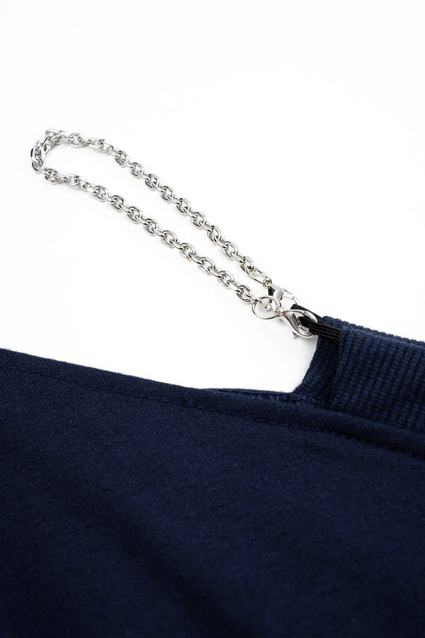 Zincirli Detaylı Asimetrik Yaka Polyester Sweatshirt