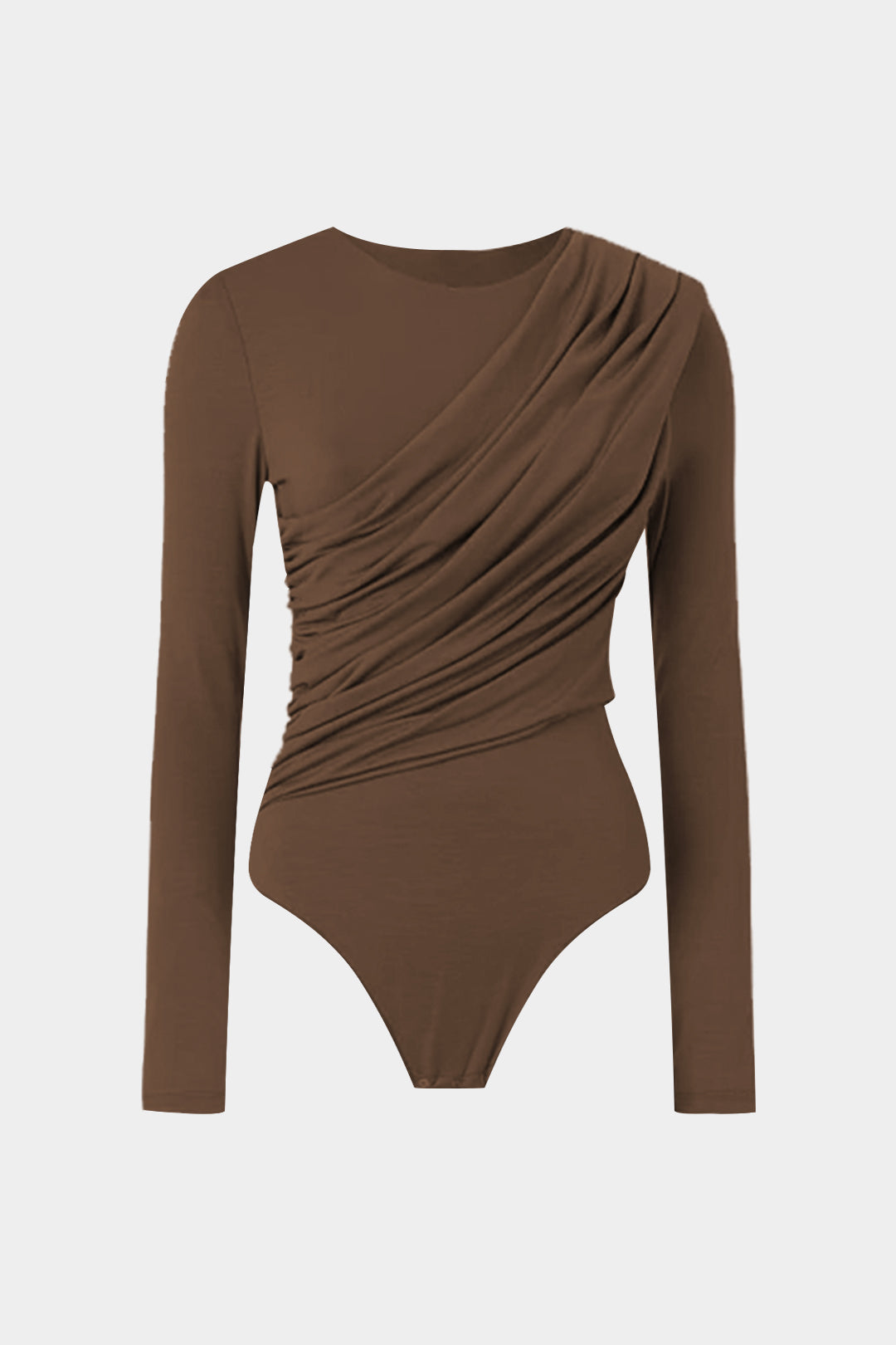 Büzgülü Kıvrımlı Yuvarlak Yaka Uzun Kollu Bodysuit