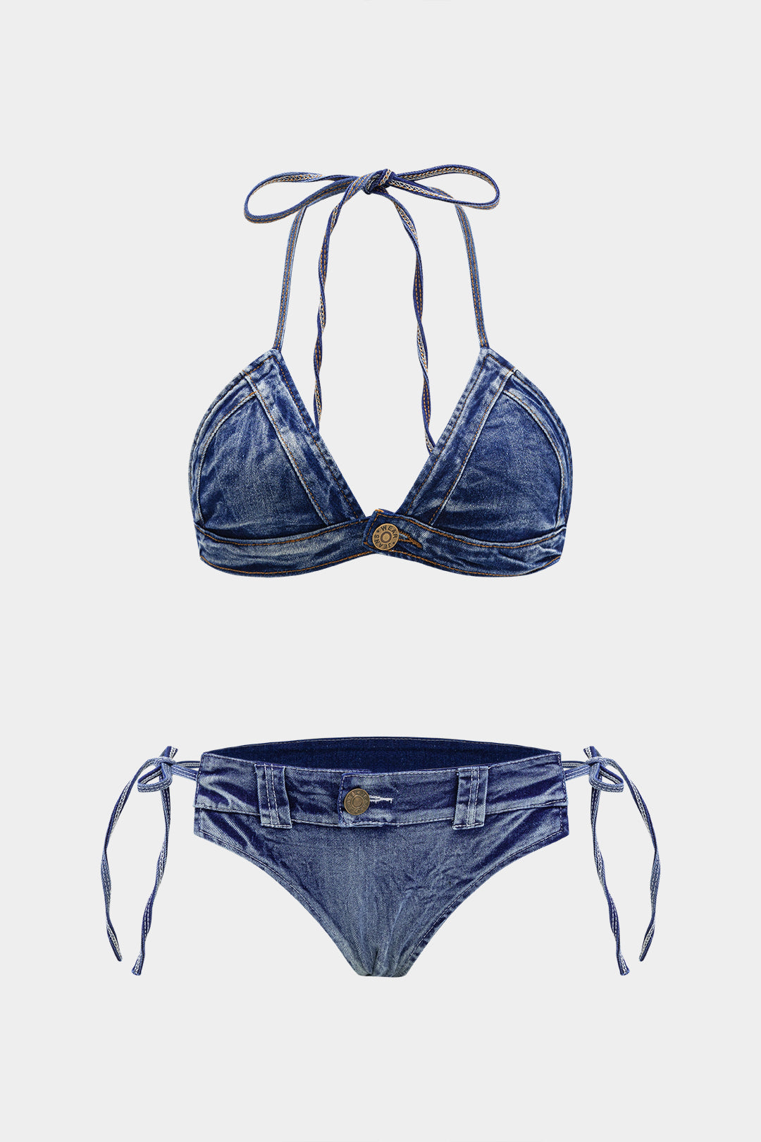 Denim Bağlama Bikini Takımı