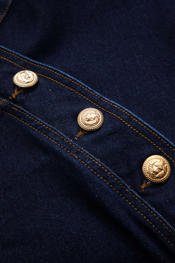Denim Asimetrik Düğmeli Etek