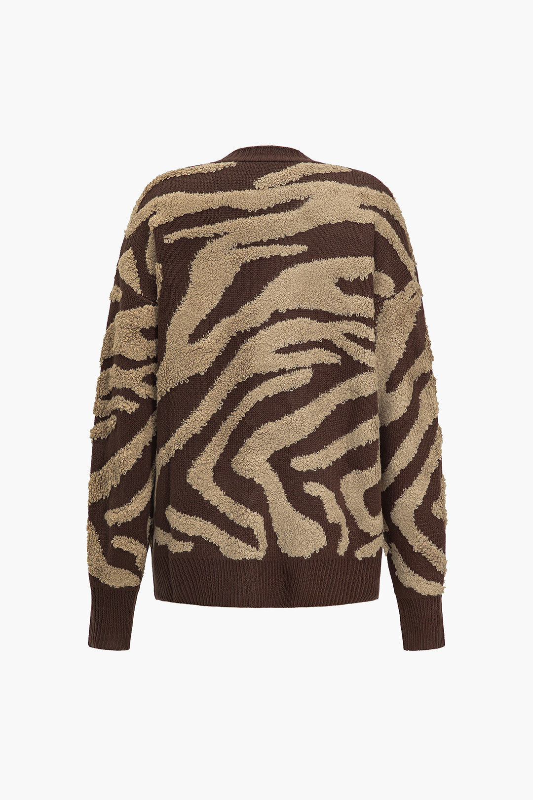 Siyah Beyaz Zebra Desenli Dokulu Triko Hırka