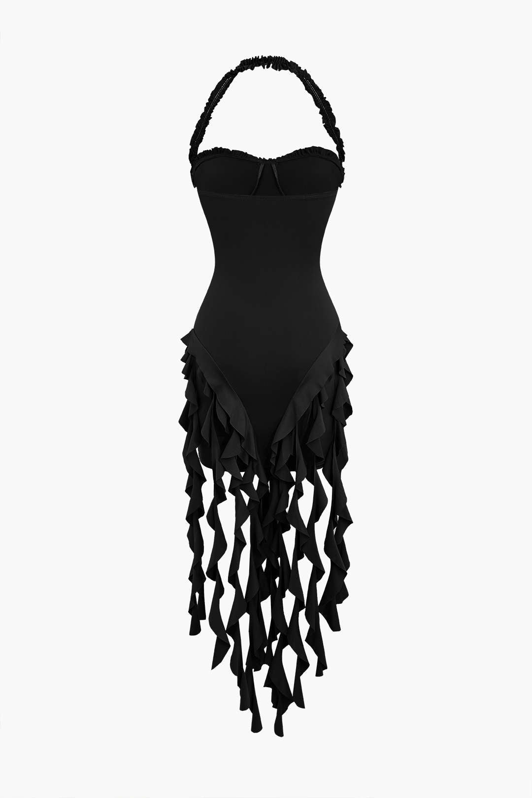 Volanlı Püskül Halter Bustiyer Mini Elbise