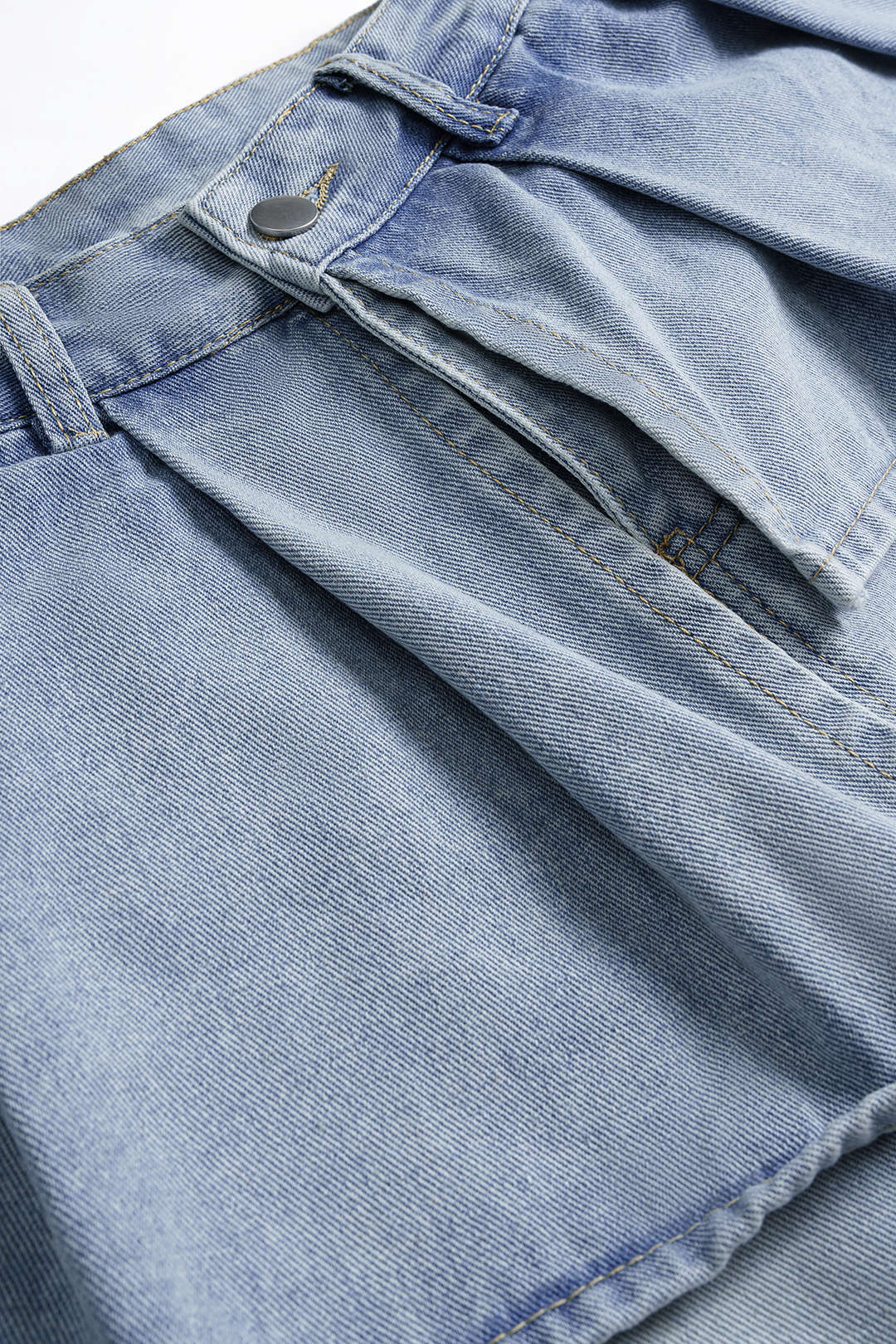 Koyu Lacivertli Denim Fırfır Cepli Düğmeli Pantolon