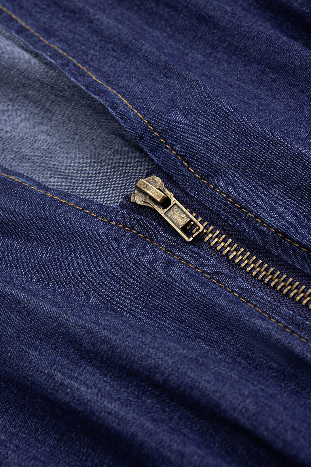 Koyu Çivitmavisi Denim Büzgülü Vyaka Fermuarlı Elbise