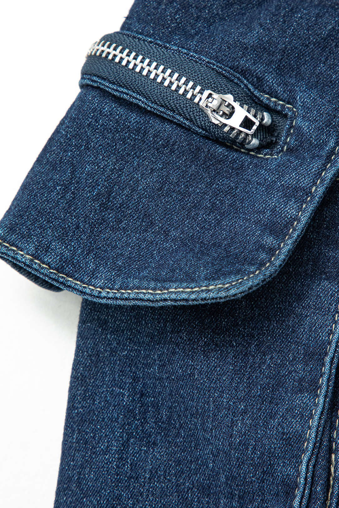 V-Bel Lastik Tokalı Flap Cebli Denim Kargo Etek