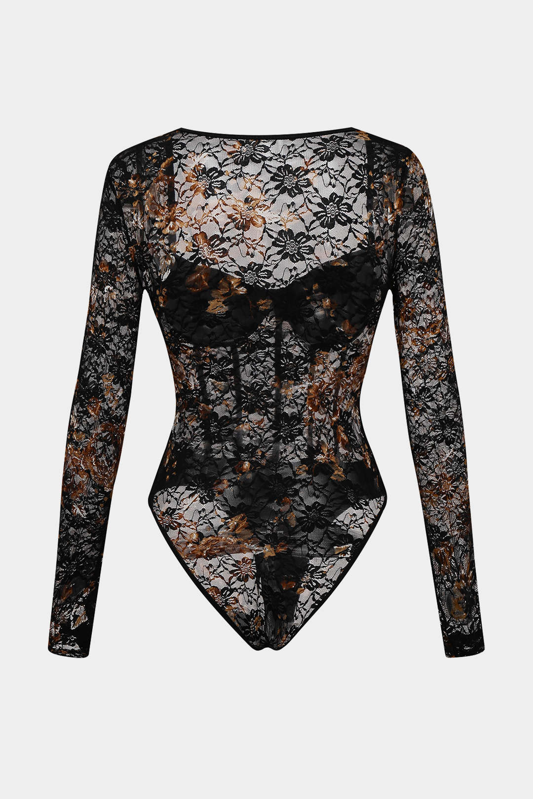 Şeffaf Dantel Korse Uzun Kollu Kadın İç Giyim Bodysuit