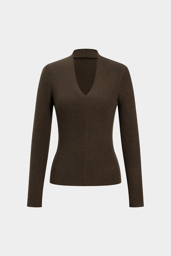 Sade Temel V Yaka Uzun Kollu Jersey Üst Polyester Elastan