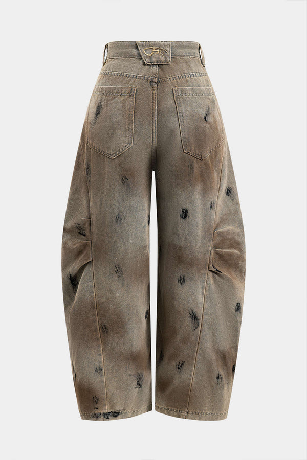Kirli Denim Geniş Paça Varil Jean