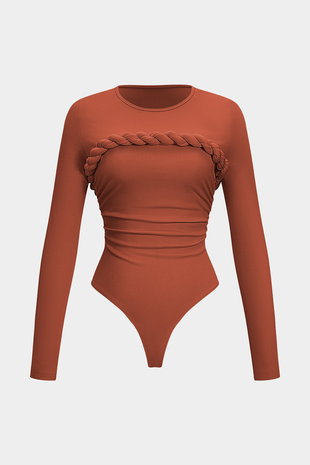 Düğüm Burgu Pileli Uzun Kollu Esnek Bayan Bodysuit