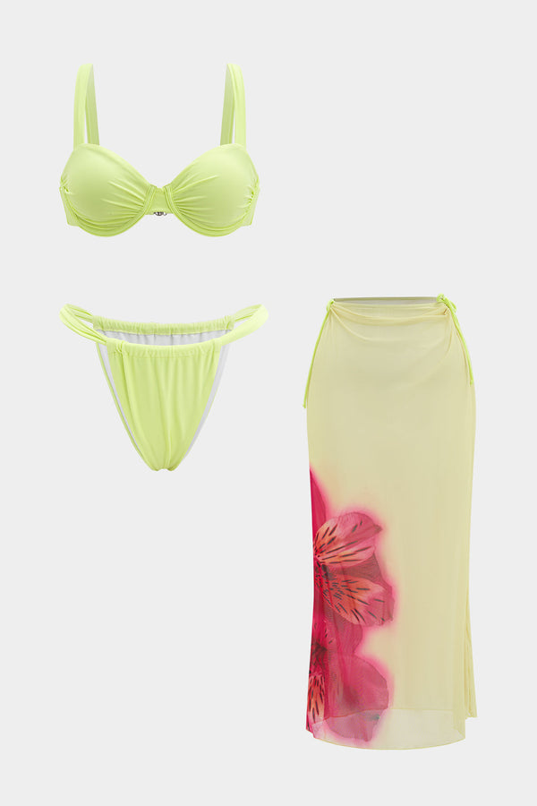 Çiçek Desenli File Bikini Seti
