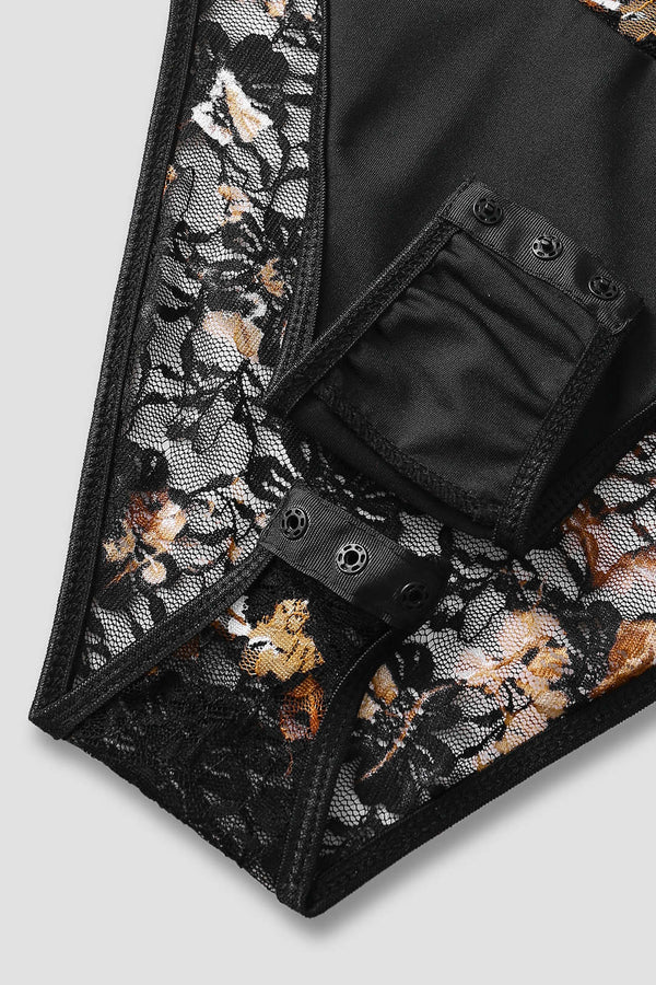 Şeffaf Dantel Korse Uzun Kollu Kadın İç Giyim Bodysuit
