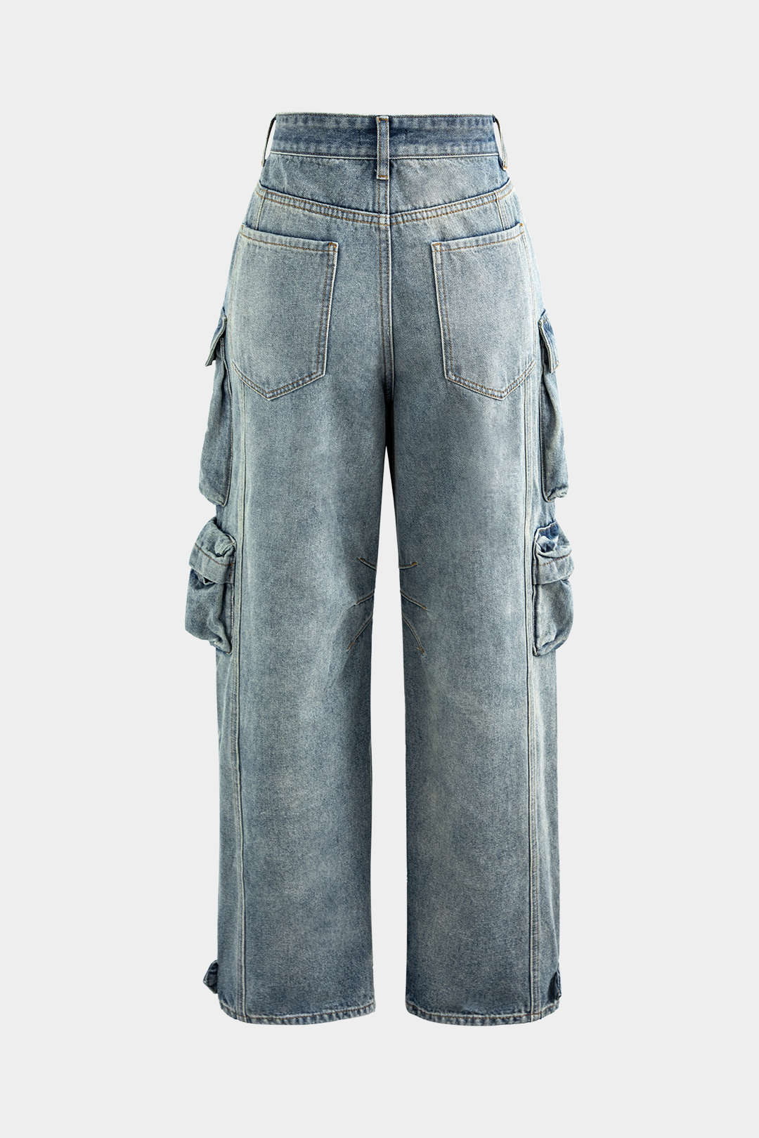 Çok Cepli Rulo Kenar Geniş Paça Kargo Jean