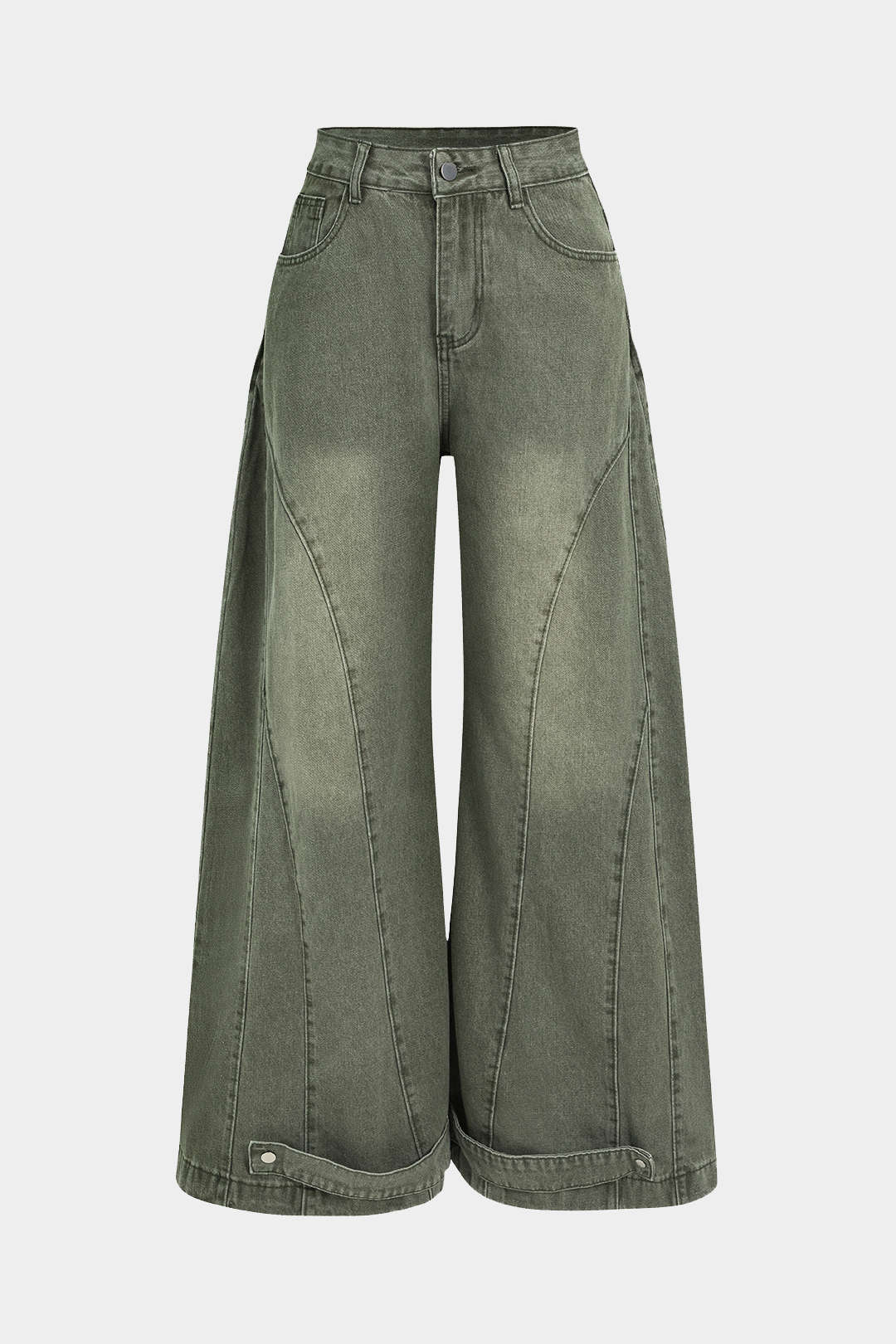 Lacivert Denim Yıkanmış Premium Geniş Paça Pantolon