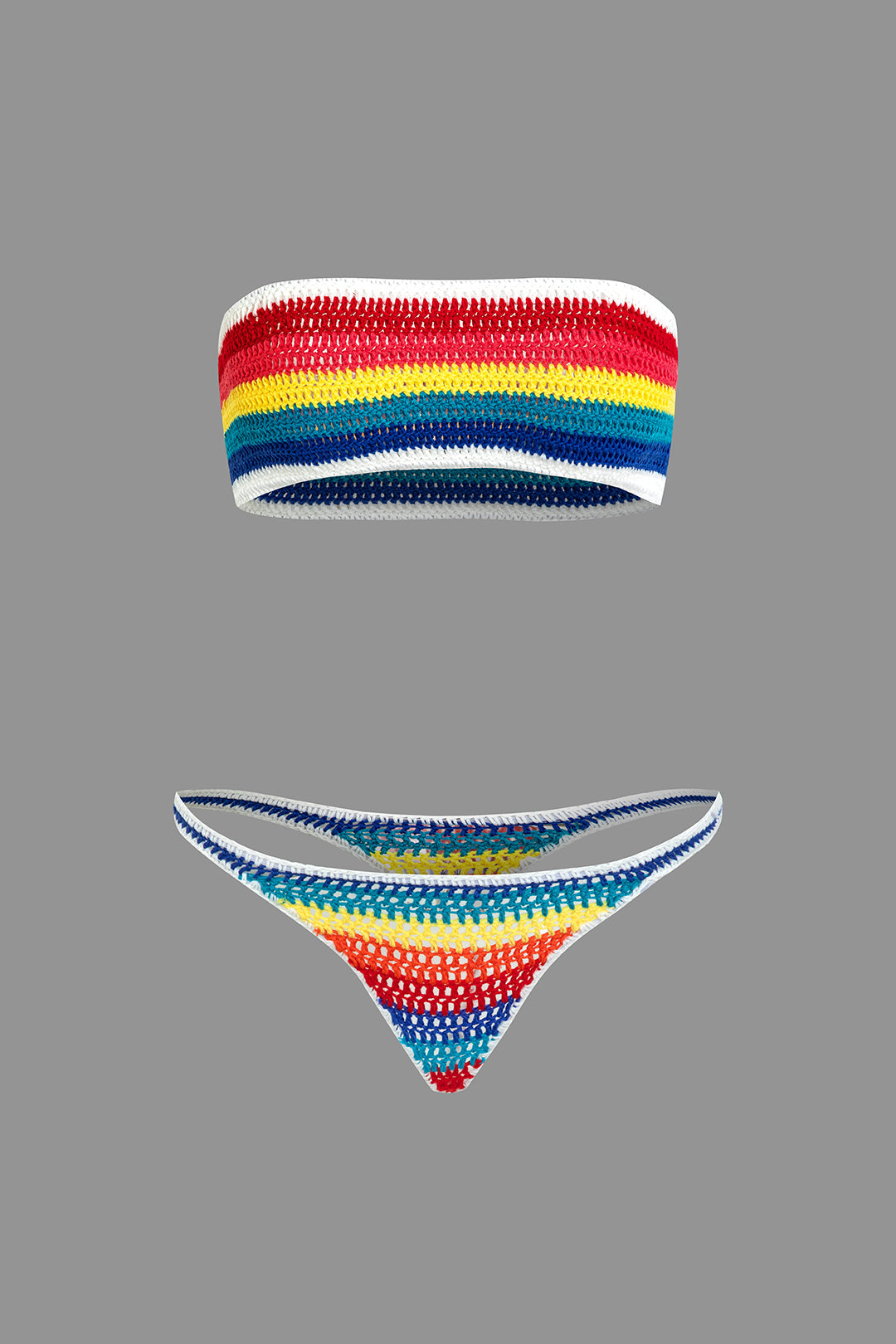 Gökkuşağı Çizgili Kroşe Bikini Seti