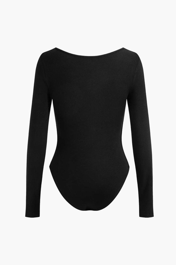 Suni Derili Kesik Detaylı Uzun Kollu Bodysuit Şık Tasarım