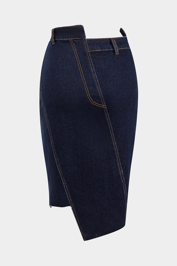 Denim Asimetrik Düğmeli Etek