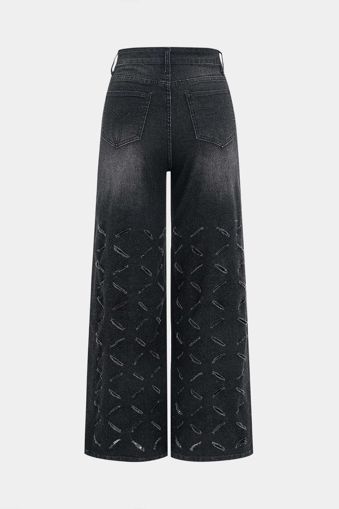 Yırtık Kesik Buton Cepli Geniş Paça Kot Pantolon