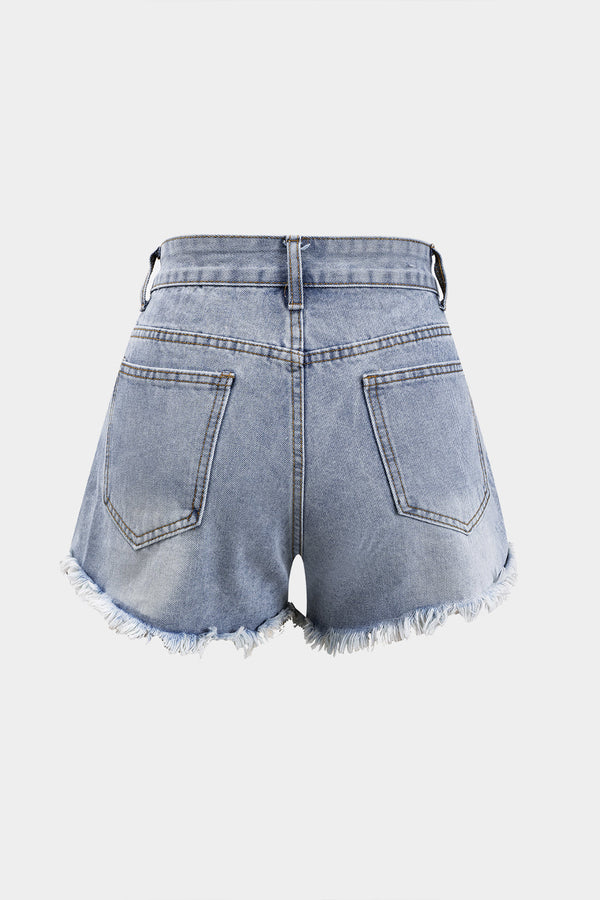 Denim Yüksek Bel Boncuklu Şort
