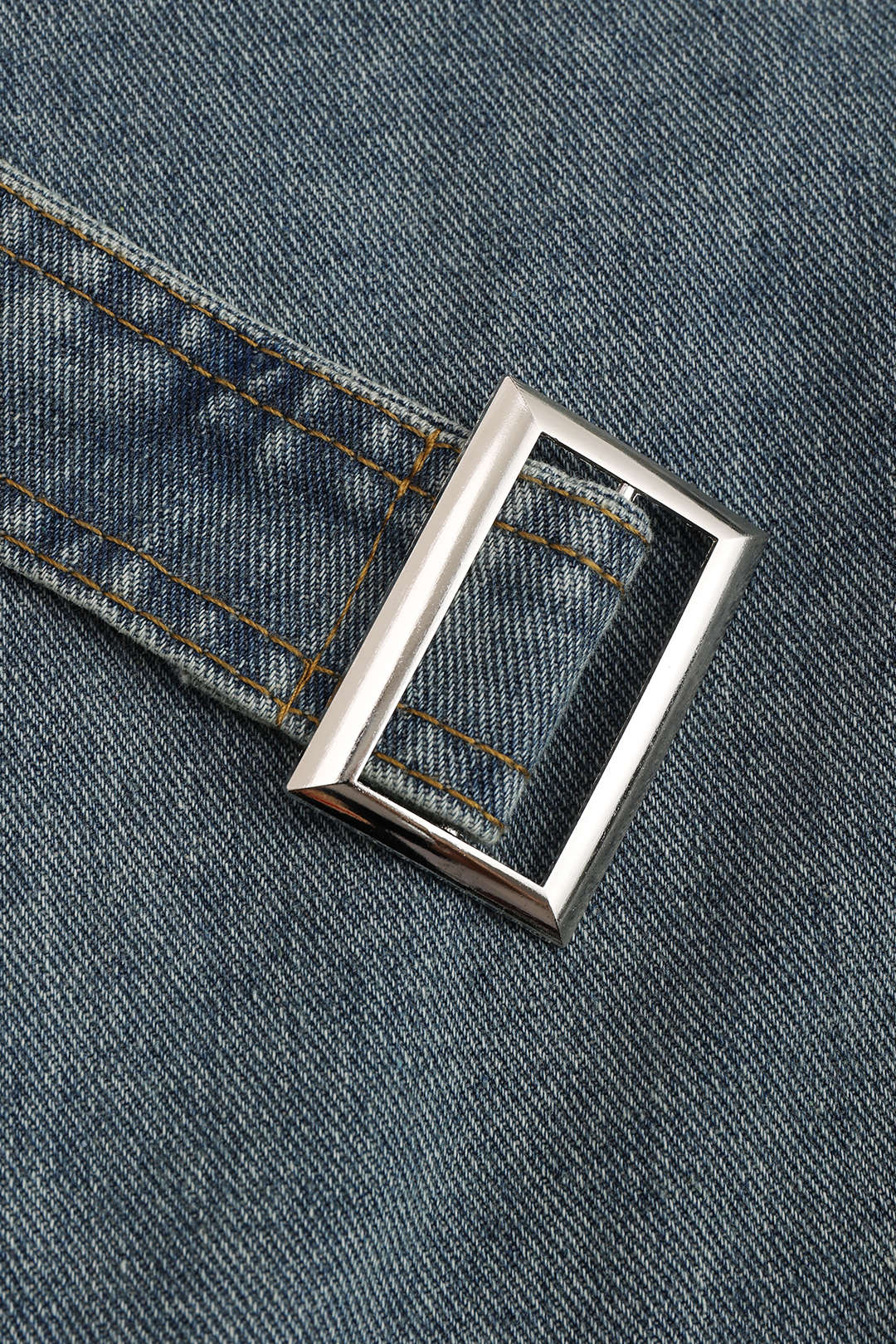 Mavi Kruvaze Bağcıklı Önden Düğme Detaylı Denim Ceket