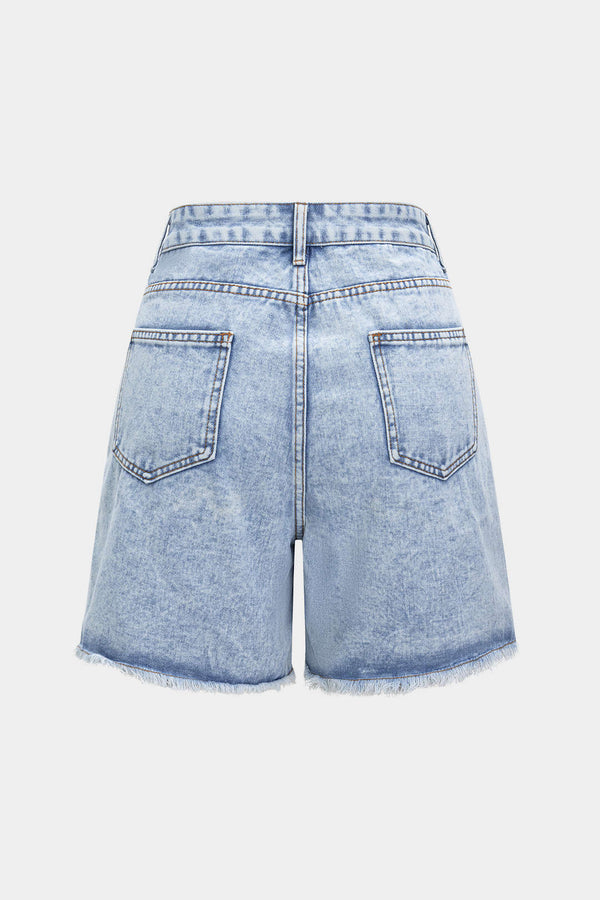 Denim Yüksek Bel Yırtık Şort