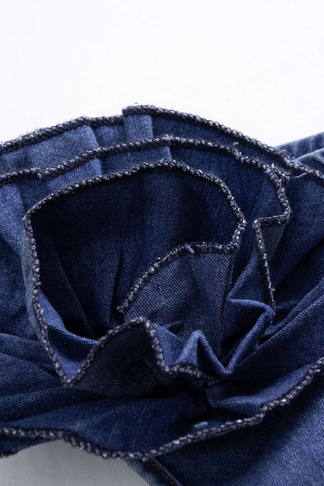 Koyu Mavi Denim 3D Çiçekli Elbise