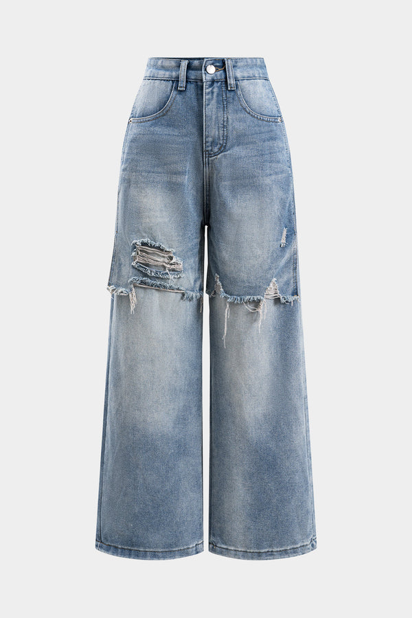 Denim Patchwork Düz Paça Jeanler