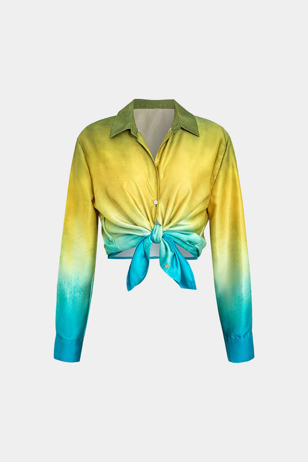 Ombre Uzun Kollu Gömlek Saten Şık Günlük Polyester
