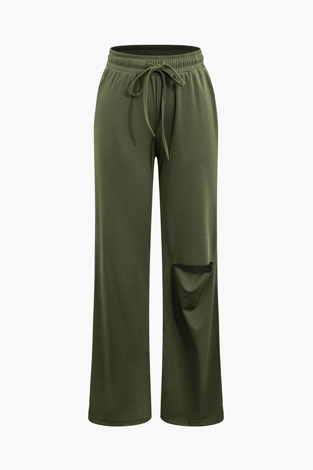 Basic Yuvarlak Yaka Kolsuz Bodysuit Ve Yırtık Bağcıklı Düz Paça Pantolon Seti