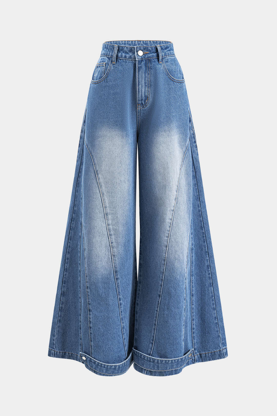 Lacivert Denim Yıkanmış Premium Geniş Paça Pantolon