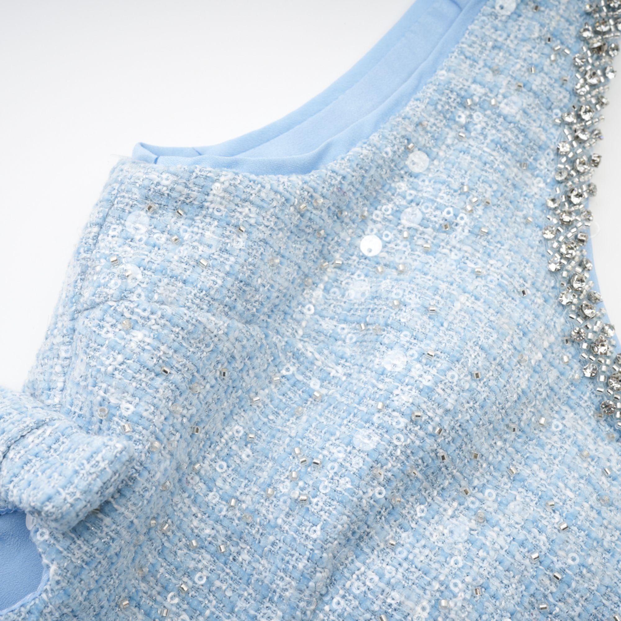 Manon Charm Açık Mavi Işıltılı Tweed Mini Elbise