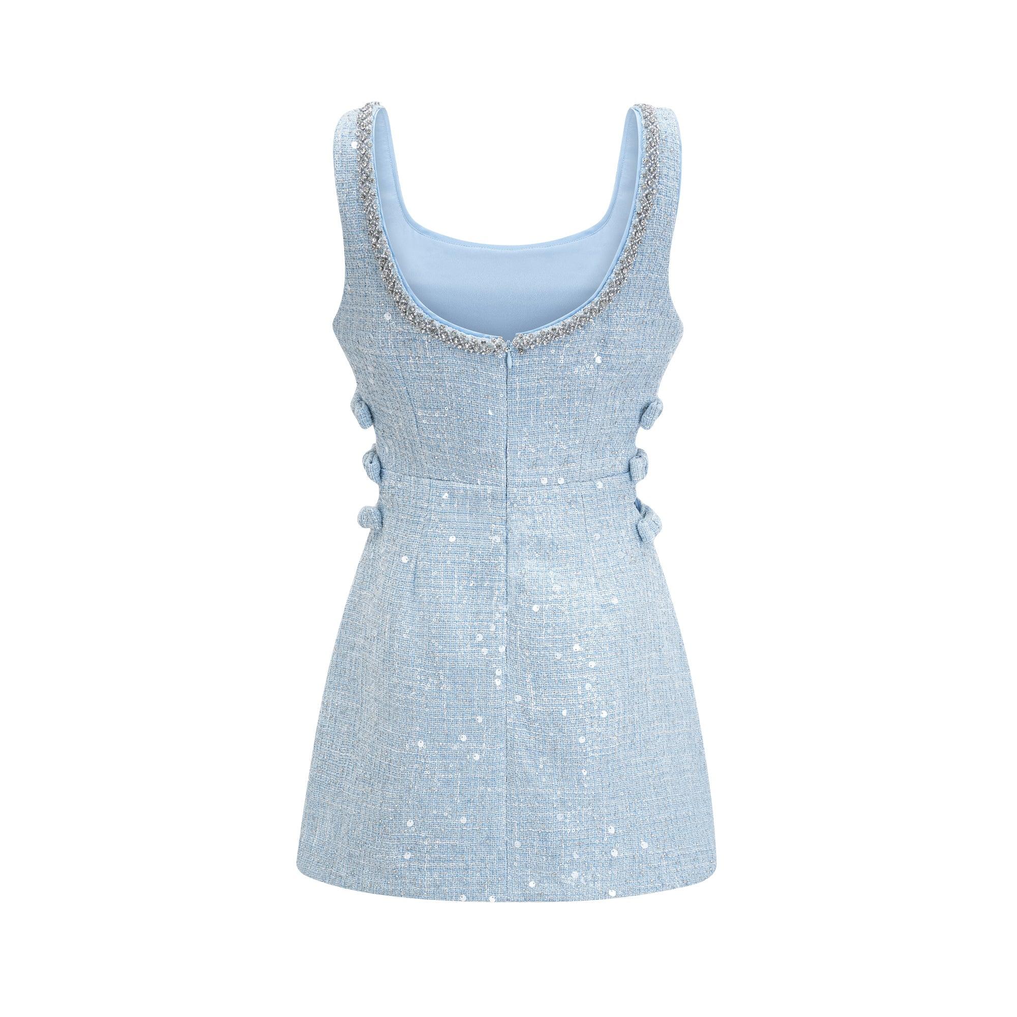 Manon Charm Açık Mavi Işıltılı Tweed Mini Elbise